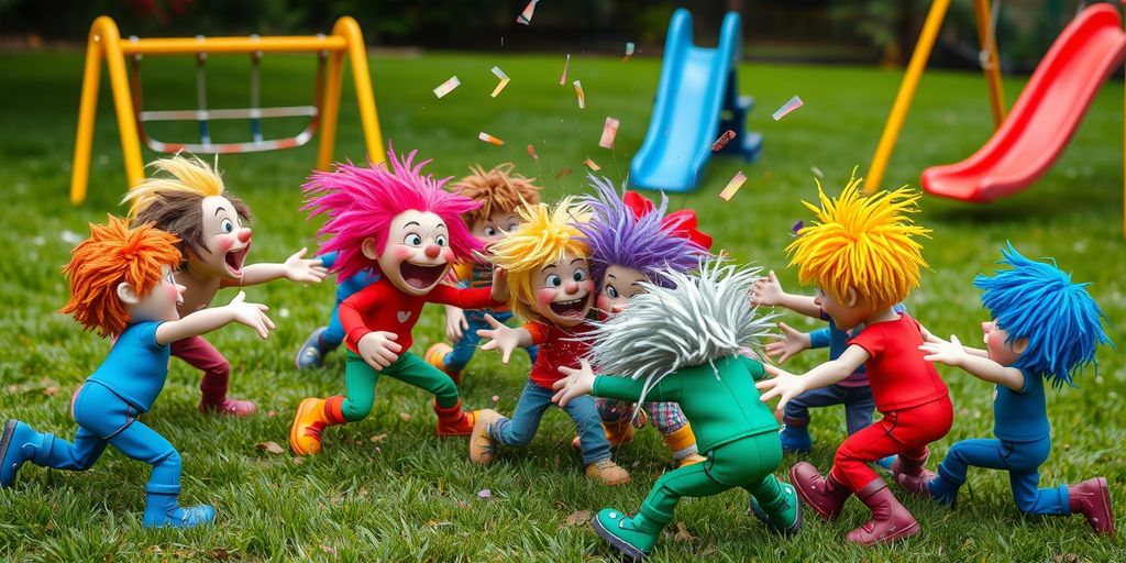 Colorful ragdoll characters battling in a playground setting.